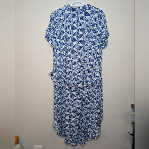 Sonoma Blue & White Button Front Tie Waist Short Sleeve Dress Women Large - Picture 2 of 13